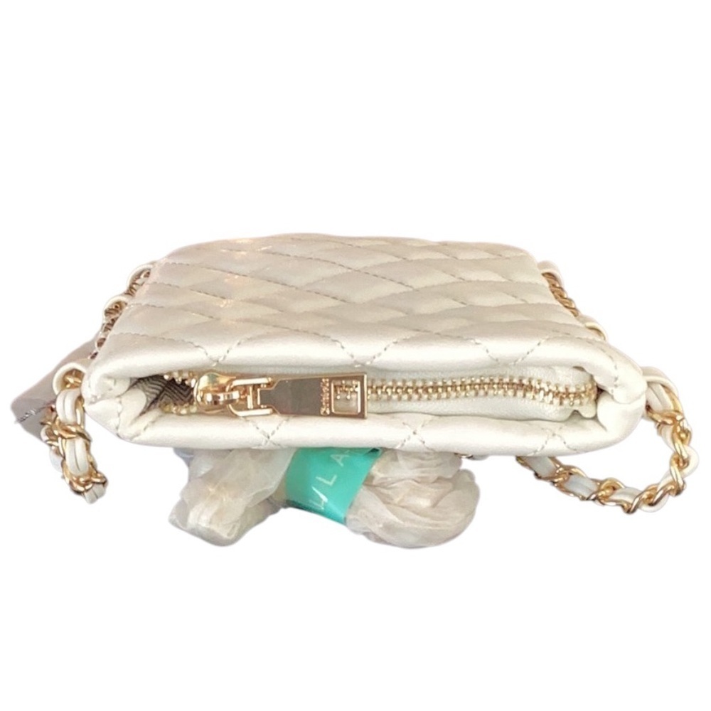 Chrisbella NWT Leather Quilted White Crossbody Bag Pouch Gold Chain Beautiful - Picture 6 of 10